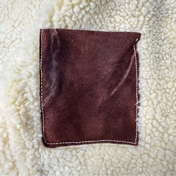 Vintage Genuine Suede Leather Faux Sherpa Vest Snaps Pockets Brown Unisex Large - Picture 15 of 16